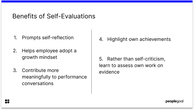 Self evaluations for performance reviews