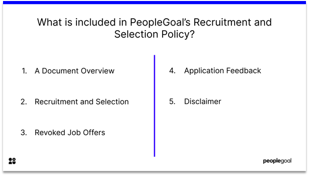 What is included in a Recruitment and Selection Policy