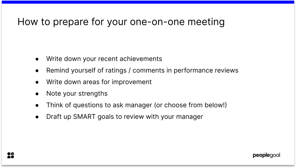 One on one meetings questions: preparing for the meeting