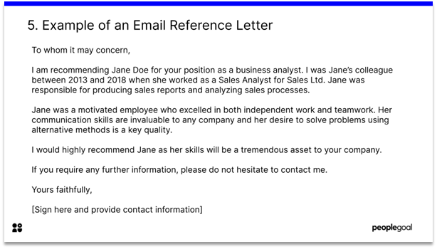 sample email reference letter