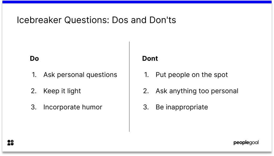 icebreaker questions dos and don'ts