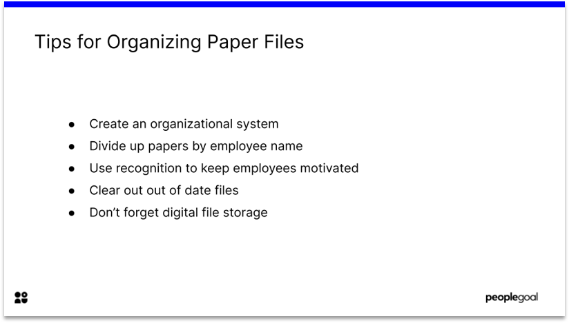 Organizing files for paper based to web based hr