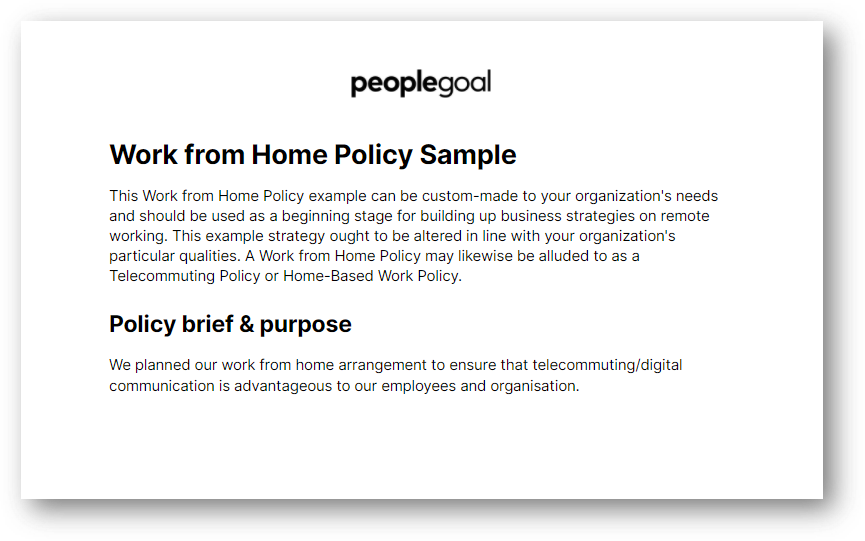 PeopleGoal Work From Home Policy