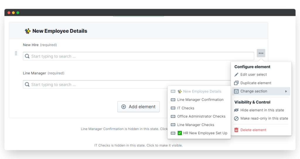 Change section employee onboarding