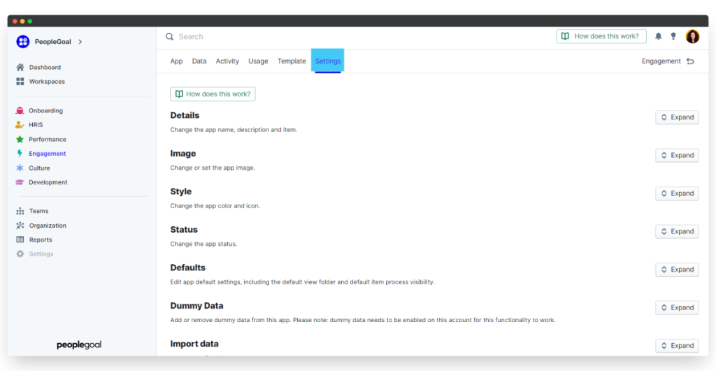 Peoplegoal survey settings