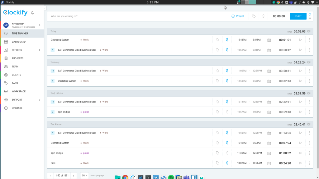 Clockify Software dashboard