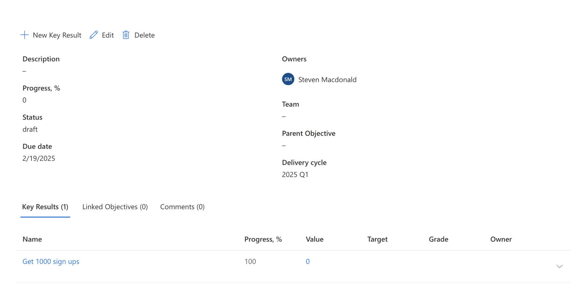 Simple OKR dashboard