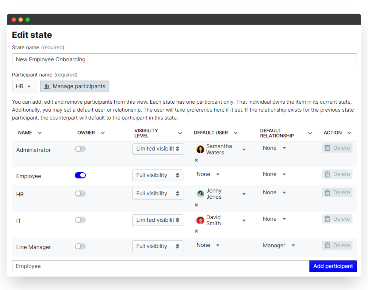 Assign participants for employee onboarding