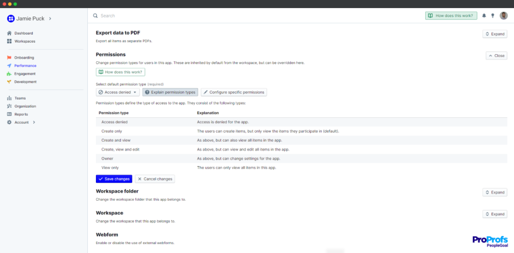 Set Permissions on PeopleGoal