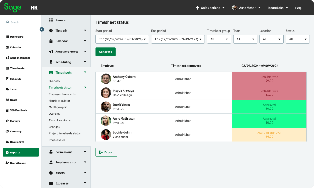 Sage HR Dashboard
