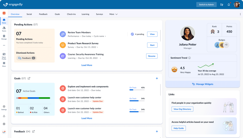 Engagedly - Best for Multirater Feedback and Gamified Performance Engagement