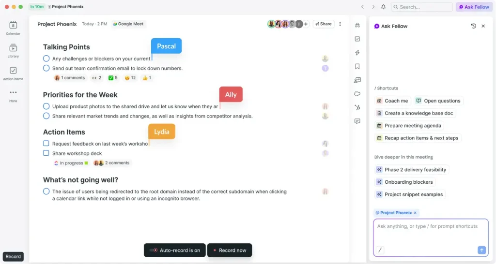 Fellow - Best for Template-Driven 1-on-1 Agendas & Action Items